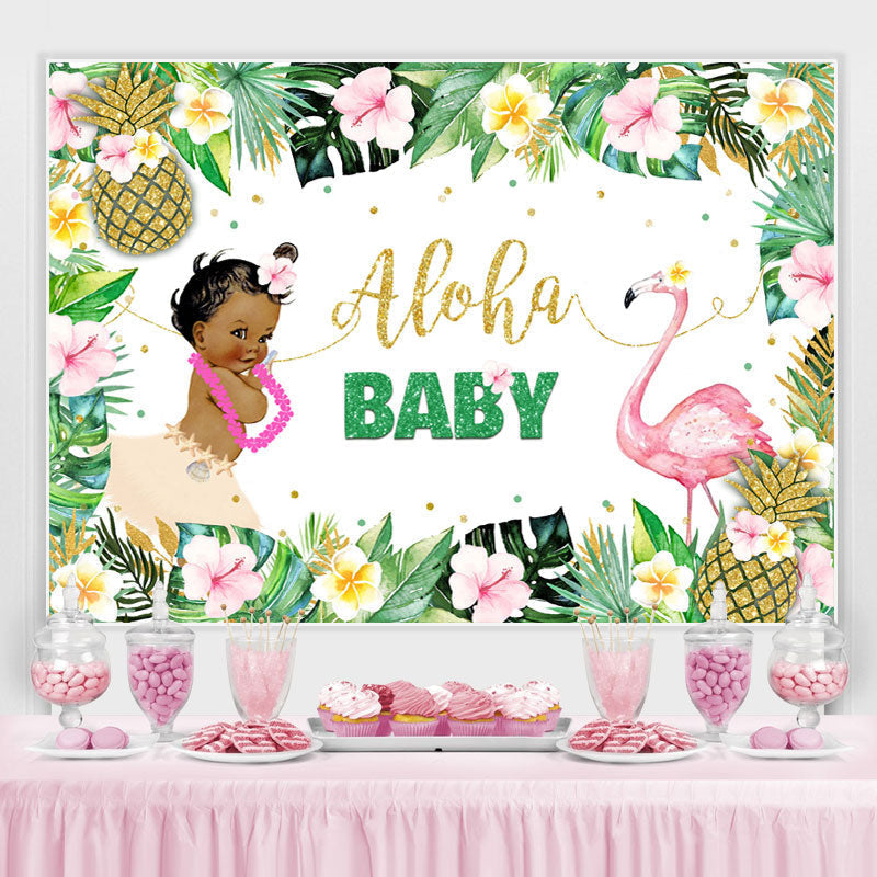 Lofaris Aloha Flamingo Girls Baby Shower Backdrop Summer Party