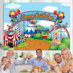 Lofaris Amusement Park Circus Themed Happy Birthday Backdrop