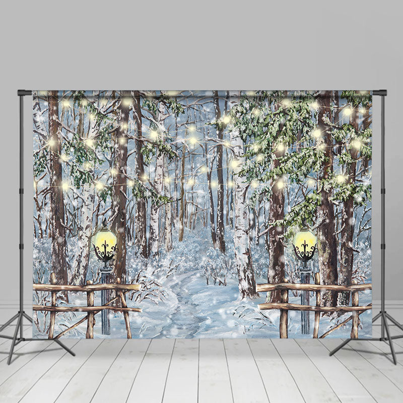 Lofaris Ancient Oil Painting Pine Tree Winter Snow Backdrops