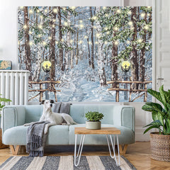 Lofaris Ancient Oil Painting Pine Tree Winter Snow Backdrops