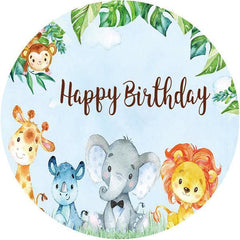 Lofaris Animals And Grassland Circle Happy Birthday Backdrop