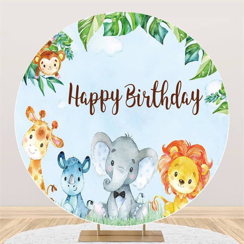 Lofaris Animals And Grassland Circle Happy Birthday Backdrop