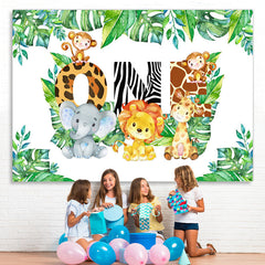 Lofaris Animals And Green Leaves First Happy Birthday Backdrop