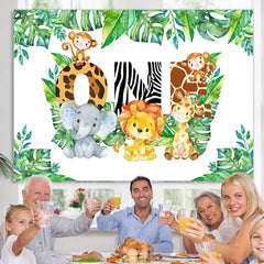Lofaris Animals And Green Leaves First Happy Birthday Backdrop
