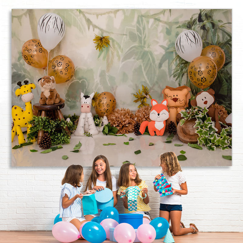 Lofaris Animals Balloon Green Leaves Backdrop for Birthday Party