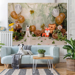 Lofaris Animals Balloon Green Leaves Backdrop for Birthday Party