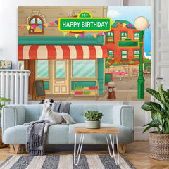 Lofaris Animated House Street Theme Happy Birthday Backdrop