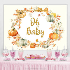 Lofaris Autumn Pumpkin With Flower Leaves Baby Shower Backdrop