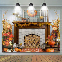 Lofaris Autumn Pumpkin With Flowers Happy Holiday Backdrop