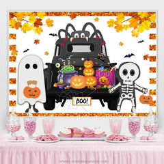 Lofaris Autumn Spy Spider Pumpkin Cute Ghost Halloween Backdrop