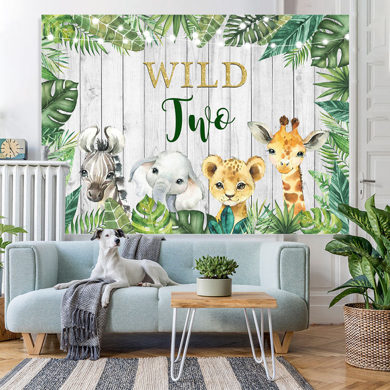 Lofaris Baby Animals And Green Plants Happy Wild Two Backdrop