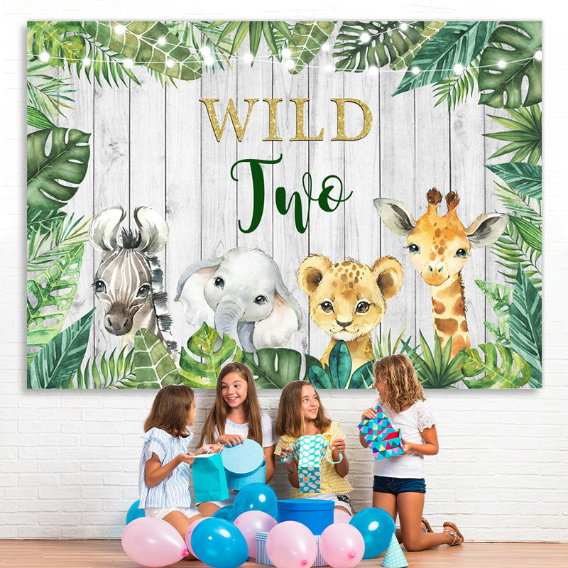 Lofaris Baby Animals And Green Plants Happy Wild Two Backdrop