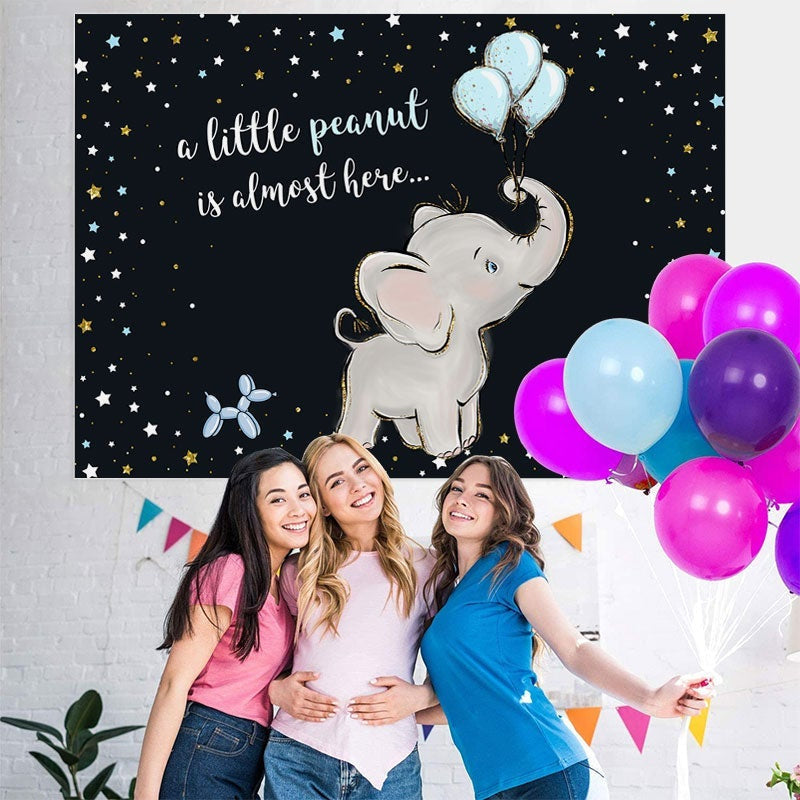 Lofaris Baby Elephant With Bule Balloons Shower Backdrop