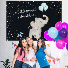 Lofaris Baby Elephant With Bule Balloons Shower Backdrop