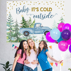 Lofaris Baby It Is Cold Outside Christmas Tree Backdrop for Shower