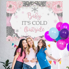 Lofaris It Is Cold Outside Pink Floral Backdrop for Baby Shower