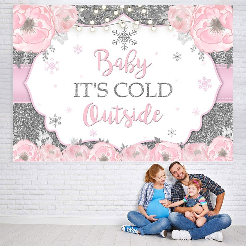 Lofaris It Is Cold Outside Pink Floral Backdrop for Baby Shower