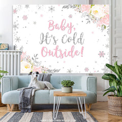 Lofaris Baby Its Cold Outside Pink Floral Shower Backdrop