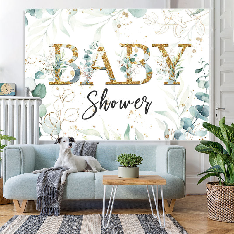 Lofaris Baby Shower Green Plant Gold Glitter Backdrop for Photo