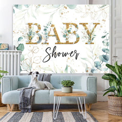 Lofaris Baby Shower Green Plant Gold Glitter Backdrop for Photo