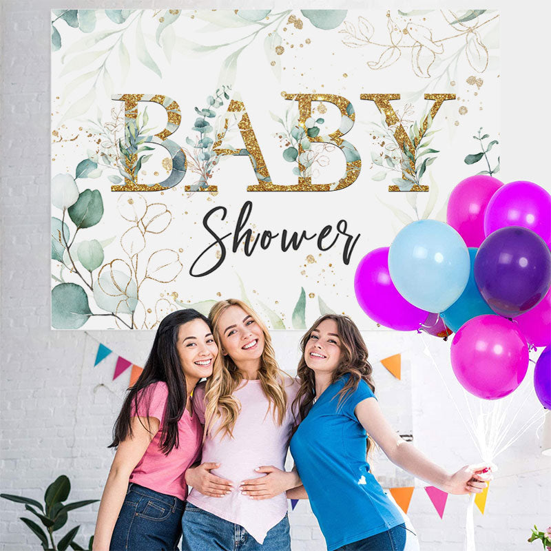 Lofaris Baby Shower Green Plant Gold Glitter Backdrop for Photo