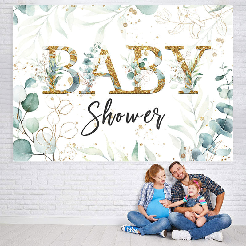 Lofaris Baby Shower Green Plant Gold Glitter Backdrop for Photo
