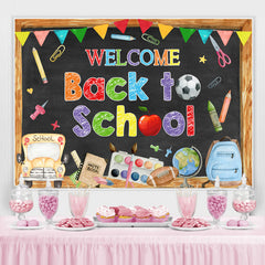 Lofaris Back to School Backdrop Blackboard Tellurion Pencil Bus