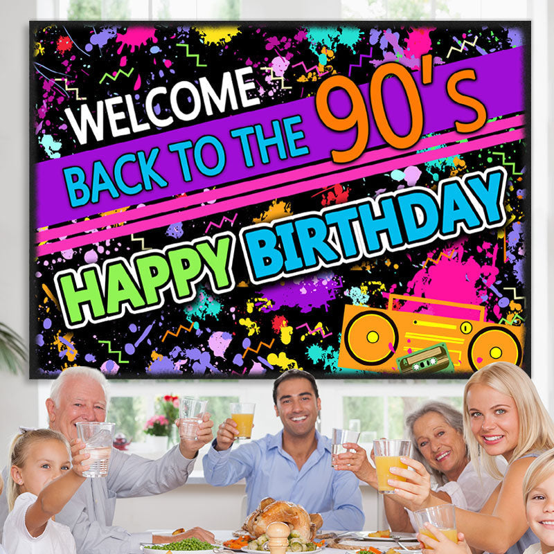 Lofaris Back To The 90S Abstract Themed Happy Birthday Backdrop