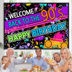 Lofaris Back To The 90S Abstract Themed Happy Birthday Backdrop