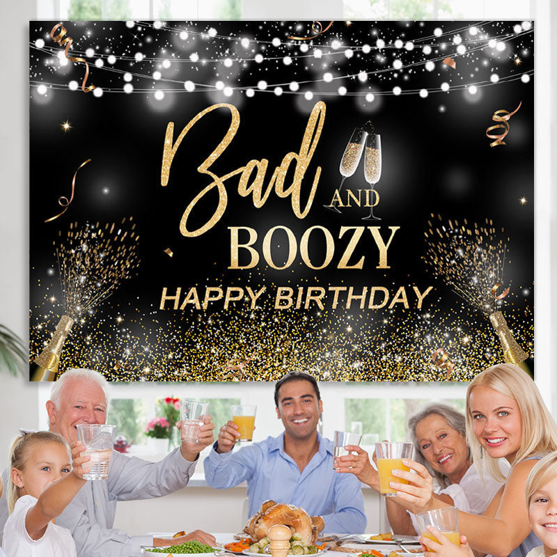 Lofaris Bad and Boozy Black Gold Birthday Backdrop for Man