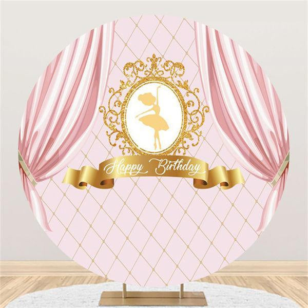 Lofaris Ballet Girl And Pink Curtain Birthday Circle Backdrop