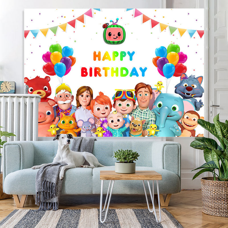 Lofaris Balloon Cartoon Happy Birthday Decor Backdrop for Party
