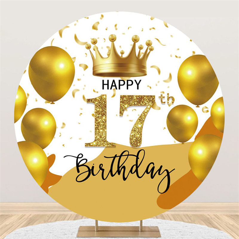 Lofaris Balloon Golden Theme Happy Birthday Round Backdrop