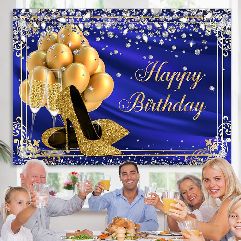 Lofaris Balloon Heels Diamond Royal Blue Happy Birthday Backdrop for Women