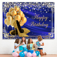 Lofaris Balloon Heels Diamond Royal Blue Happy Birthday Backdrop for Women