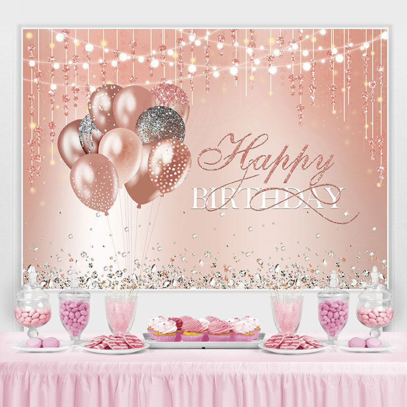 Lofaris Balloon Pink Diamonds Glitter Happy Birthday Backdrop