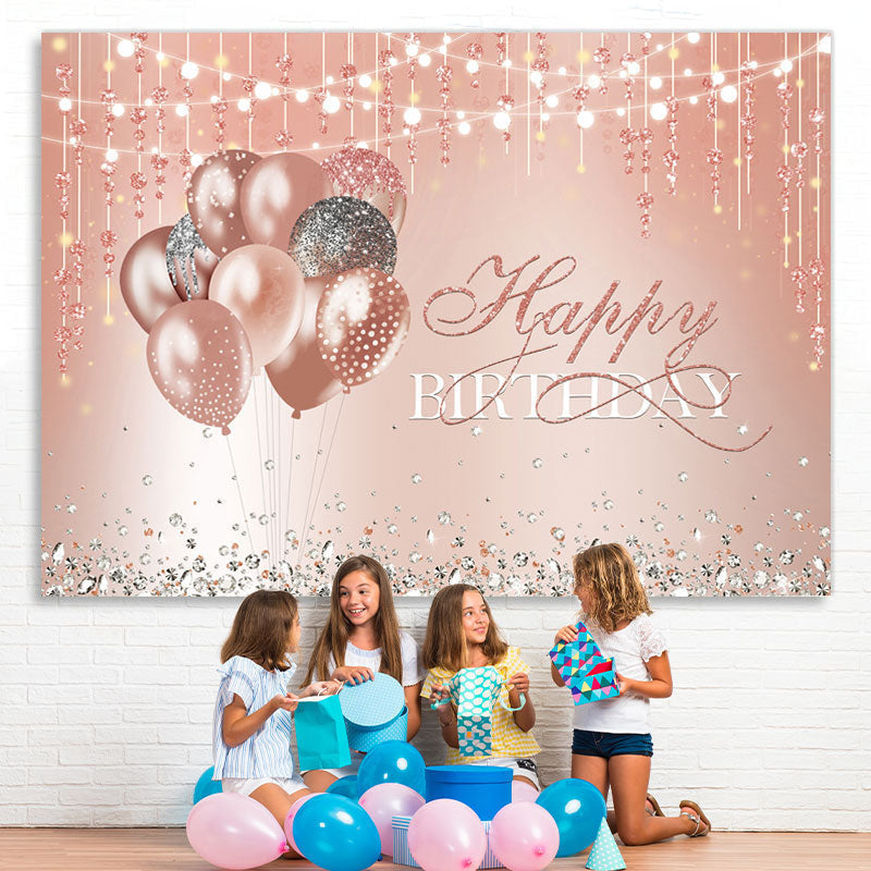 Lofaris Balloon Pink Diamonds Glitter Happy Birthday Backdrop