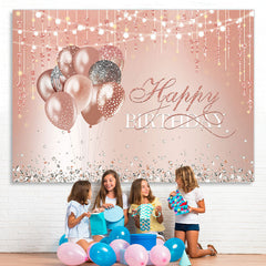 Lofaris Balloon Pink Diamonds Glitter Happy Birthday Backdrop