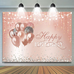 Lofaris Balloon Pink Diamonds Glitter Happy Birthday Backdrop
