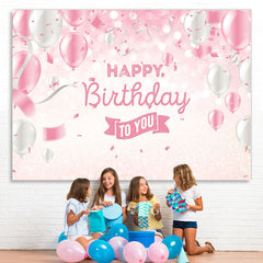 Lofaris Balloon Ribbon Pink White Happy Birthday Glitter Bokeh Backdrop