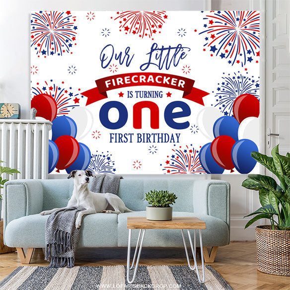 Lofaris Balloons Little Firecracker 1st Birthday Backdrop