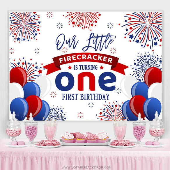 Lofaris Balloons Little Firecracker 1st Birthday Backdrop