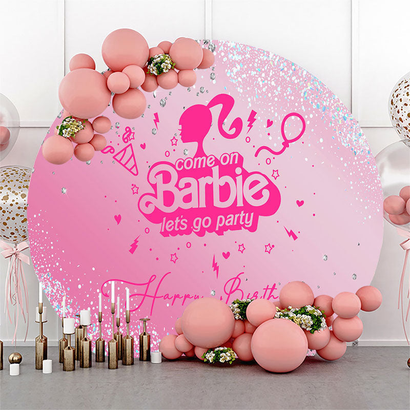 Barbie Party Glitter Pink Round Birthday Backdrop - Lofaris