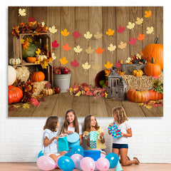Lofaris Barn House Wood Maple Leaf Pumpkin Autumn Backdrop