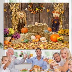 Lofaris Barn Scarecrow Pumpkin and Floral Autumn Backdrop