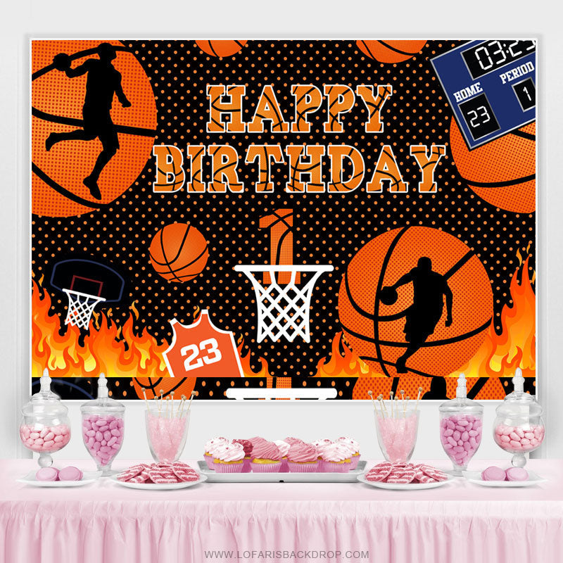 Lofaris Basketball Court Hot Rece Theme Happy Birthday Backdrop