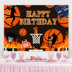 Lofaris Basketball Court Hot Rece Theme Happy Birthday Backdrop