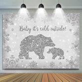 Lofaris Bear Baby Its Cold Outside Silver Snowflake Shower Backdrop