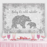 Lofaris Bear Baby Its Cold Outside Silver Snowflake Shower Backdrop