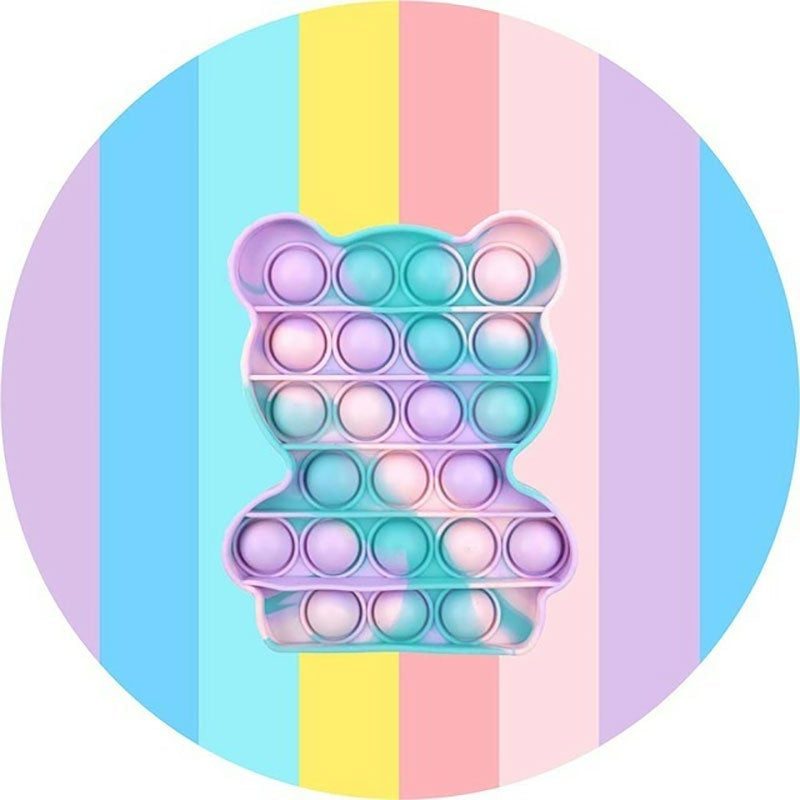 Lofaris Bear Pop It Toy Rainbow Round Backdrops for Party